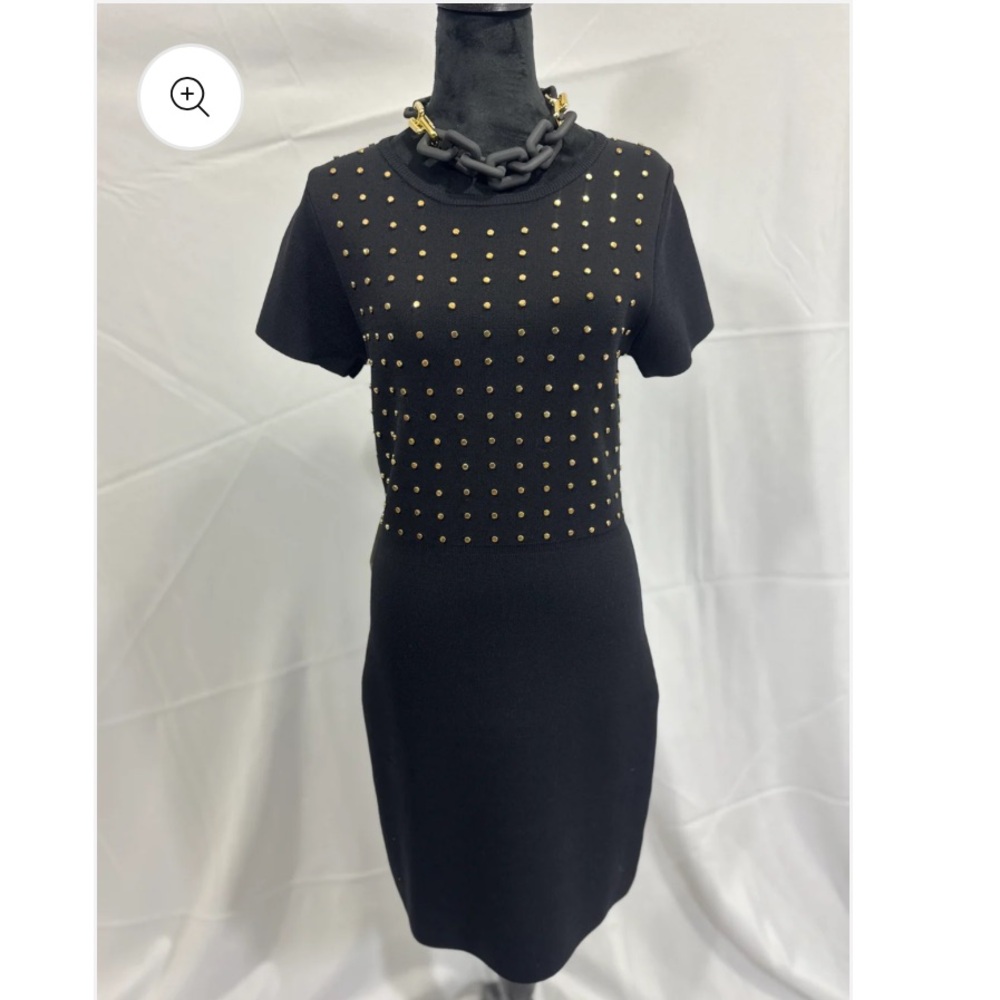 Cache Black Mini Dress with Gold Accents